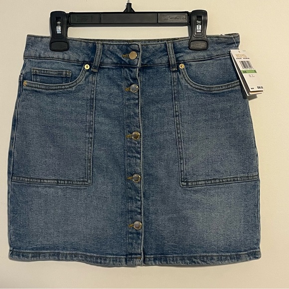 Michael Michael Kors Denim Gold Button Front Skirt - Picture 2 of 5